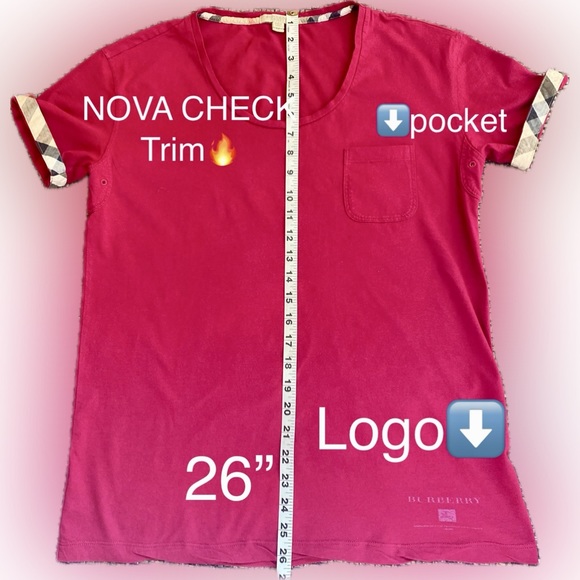 BURBERRY BRIT Upscale Pocket Tee🔥Scoop neck/LOGO/Nova Check🔥BERRY💋EUC🔥Medium - Picture 10 of 17